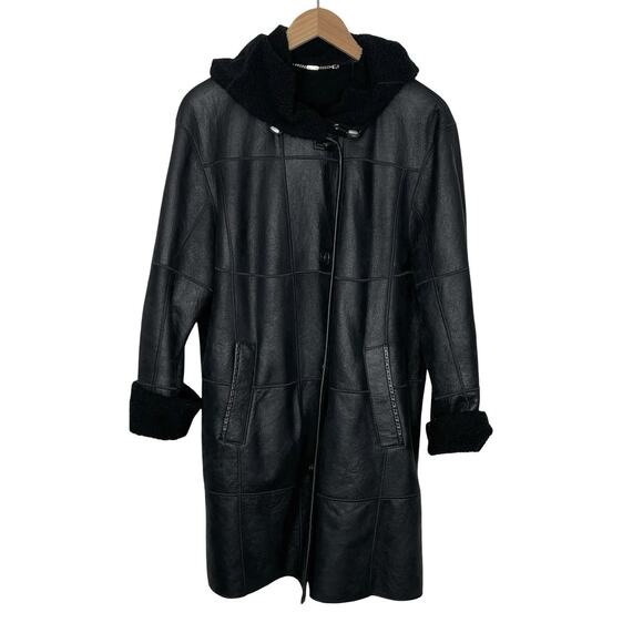 Werner Christ Leather Coat Shearling Soft Lambskin Jacket Pockets Black Women 38 - Picture 1 of 16